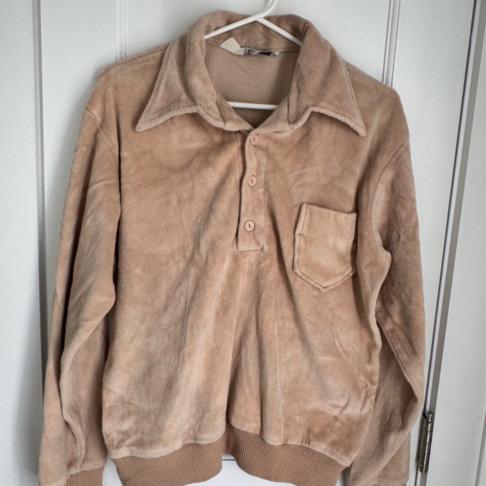 Vintage 60s Surfer Velour Terry Cloth Sweater Pullover Sweatshirt Unisex sz L